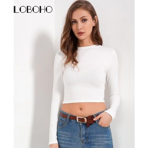 Long Sleeve Crop Top Women T-shirt Spring 2018 New Arrival Cotton T Shirt White Black Gray Cropped Slim Casual Tshirt Streetwear