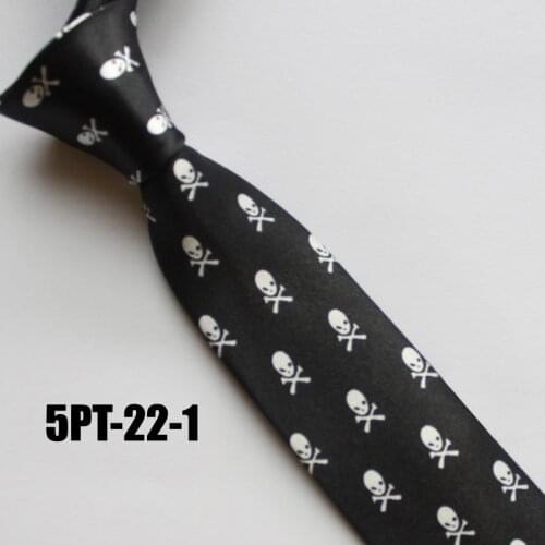 5cm Young Men Narrow Tie Fashion Printed Necktie for Party Black with White Skulls