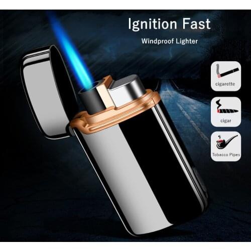 Windproof Direct Injection Blue Flame With LED Lighting Multifunction Lighter Smoking Set Cigar Tobacco Pipes Accessories