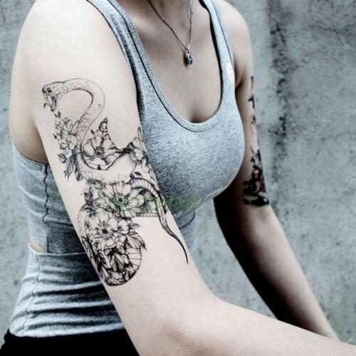 Waterproof Temporary Tattoo Sticker Snake Flower fake tatto flash tatoo tatouage big size arm back body art for girl women men