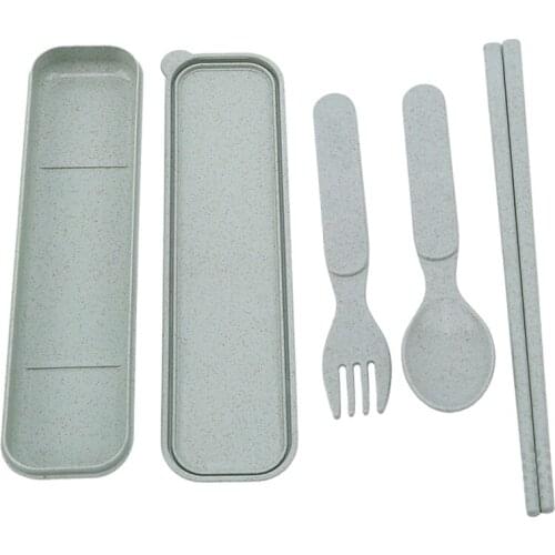 High Quality Wheat Straw Portable Travel Camping 3 Pcs Dinnerware Home Kitchen Tablewares Set Spoon Fork And Chopsticks