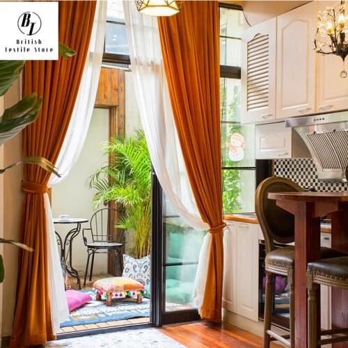 Northern Style Curtains for Bedroom Living Room Europe Netherlands Velvet Burning Orange Flannel Yellow Blackout Drapes