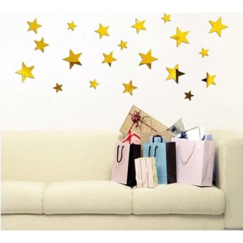 Wholesale 20PCS 3D Mirror Acrylic Star Shaped Stickers Classic Removable Plane Wall Stickers Wall Window Indoor & Outdoor Decor