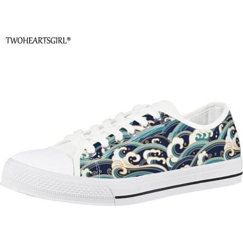 Twoheartsgirl Printing Surf Wave Women Low Top Canvas Shoes Spring/Autumn Ladies Shoe Lace Up Female Breathable Footwear