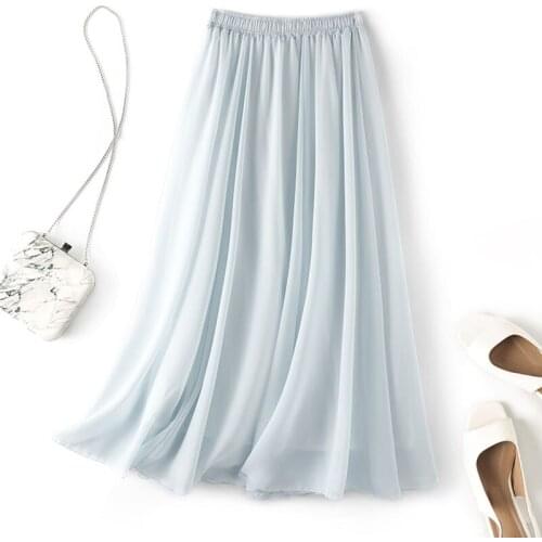 Womens Fashion Chiffon Long Skirt Female Casual High Waist Skirts 14 Colors 2021 Spring Summer new Large size