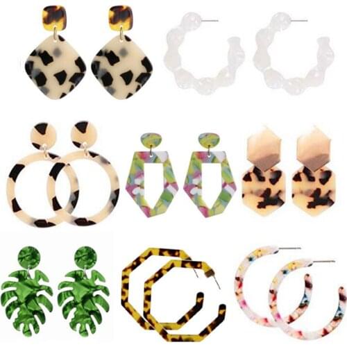 Hot Leopard Print Long Earrings For Women Tortoiseshell Acetate Resin Acrylic Za Heart Star Circle Geometric Earring Pendientes