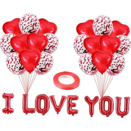 1set 16inch Letters I LOVE YOU Balloons Kit Wedding Party Decorations 12inch Heart Confetti latex Ballon Valentines Day Decor