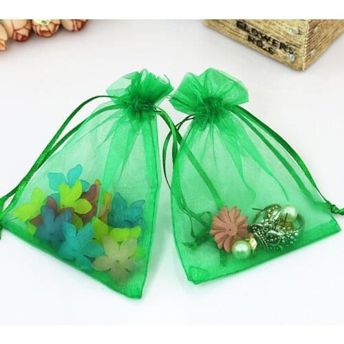 100pcs/lot 5x7cm Dark Green Organza Bag Mini Jewelry Bag Drawstring Pouch Gift Bag Favor Charms Earrings Packaging Bags