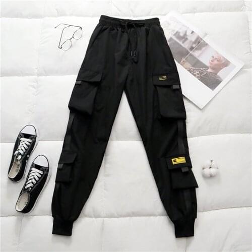 Korean Cargo Pants Women High Waist Big Pockets Pants female Streetwear plus size Hip Hop trousers female pantalon mujer