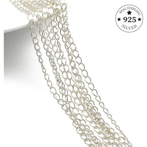 1pc/lot 50cm 925 Sterling Silver Link Chains Bulk Necklace Chain For DIY Bracelet Jewelry Making Accessories Handmade Findings