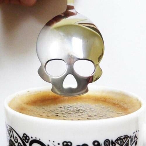 Sugar Skull Design Tea Spoon SS Silverware Skeleton Scoops For Coffee Ice Cream Dessert For Picnic Kitchen Accessories