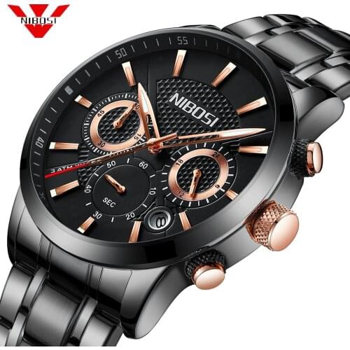 NIBOSI Watches Men Stainless Quartz Wristwatch Military Chronograph Clock Male Fashion Sport Watch Waterproof Relogio Masculino