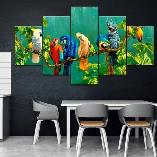 Home Decor Printed Modern Canvas Living Room HD Pictures 5 Panel canvas Animal Parrot Landscape Modular Painting Wall Poster