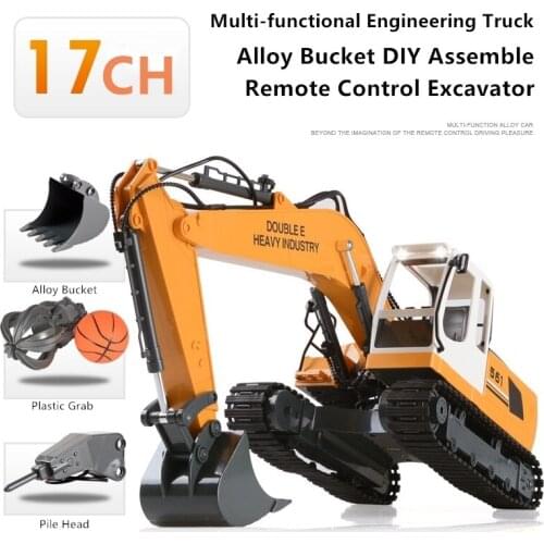 64CM Simulation RC Excavator 660 Degree Rotation Console Telescopic Boom Alloy Bucket DIY Assemble Pile Head And Grab RC Truck