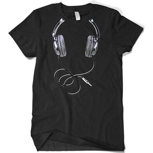 MenS Big Oversize Hanging Headphone, Dj Music T-Shirt 2019 Summer Mens Short Sleeve Cotton Man Clothing Concert T Shirts