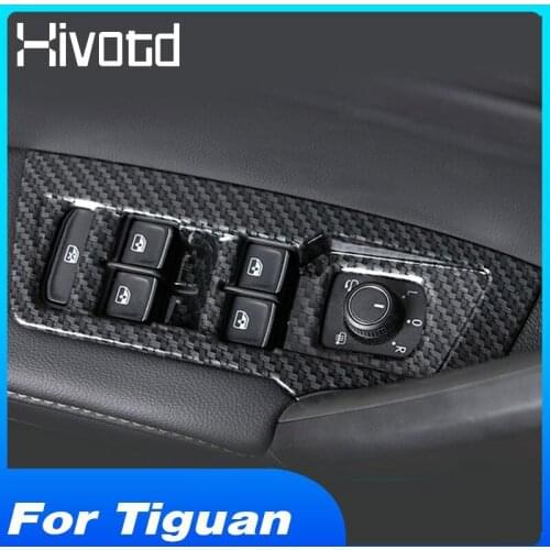 Hivotd For Volkswagen Tiugan MK2 2019 Auto Accessory Carbon Fibre Interior Door Window Lift Switch Panel Frame Bezel Car Styling