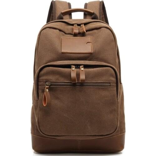 Canvas Leather Backpacks Rucksack Mens Shoulders Bag Women Back Pack Large Capacity Travel Bag School 15.6 inch Laptop Bagpack