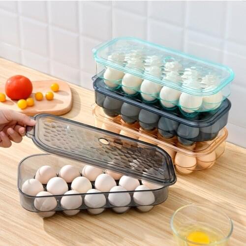 Egg Storage Box Egg Holder for Refrigerator Transparent Single Layer with Lid Stackable Egg Containers for 16 Eggs