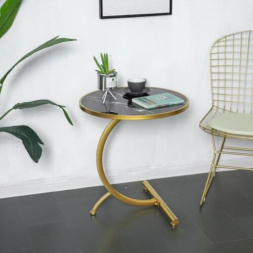 Modern Minimalist Wrought Iron Coffee Table Imitation Marble Round Table Nordic Small Side Table For Living Room Bedroom