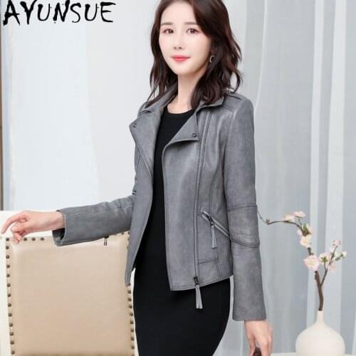AYUNSUE Genuine Leather Jacket Women Motorcycle Sheepskin Coat Female Short Womens Clothing Slim Spring Autumn 2021 Femme Veste