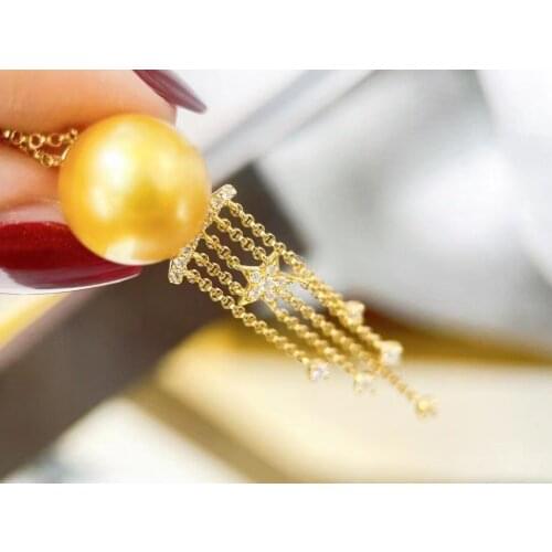 M228 Solid 925 Sterling Silver Round 11mm Fresh Water Golden Pearls Pendants Necklaces for Women Fine Birthdays Presents