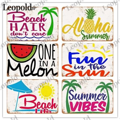 Metal Tin Sign Poster Summer Beach Abstract Pineapple Watermelon Alphabet Bar Dessert Shop Home Wall Art Sign Home Decoration