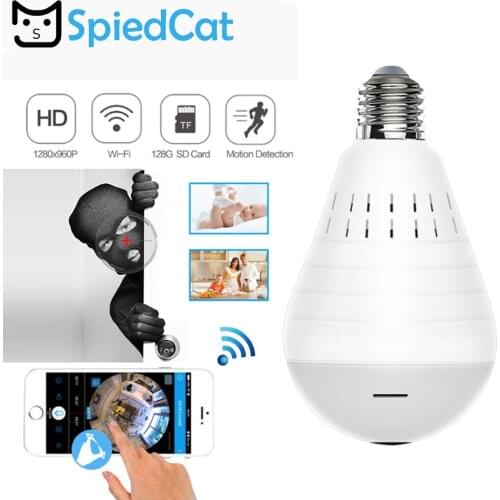 360 Degree Bulb Light IP Mini Camera Wireless Wifi FishEye Lens 1080P HD Lamp Cam Indoor Home Security Cloud Secret