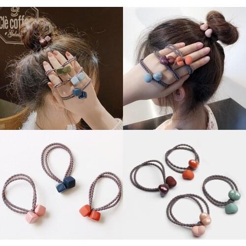 Fashion Square Heart Elastic Hair Band Ball Hair Accessories For Girls Women Handmade Hair Tie Head Band Hair Ropes Scrunchies