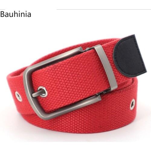 Bauhinia Male/Female 115 125CM Zinc Alloy Jeans Cotton Canvas Belt Fashion Casual Pin Buckle Belt 2021New