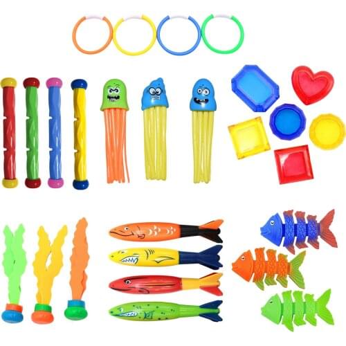 Kids Diving Toys Set Underwater Torpedo Seaweed Diving Stick Fish Bone Toys Pool Dive Game Summer Throwing Ring Play Water Toy