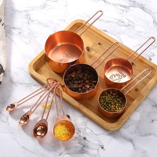 Rose Gold Stainless Steel Measuring Spoons Set Tea Coffee Flour Liquid Measuring Tool Cooking Baking Kitchen Accessories Gadgets