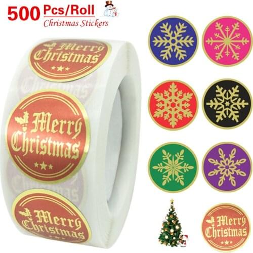 500pcs/rol Merry Christmas Stickers Snowflake Tree Golden Scrapbooking 1 inch/2.5cm Seal Labels Decoration Family Sticker