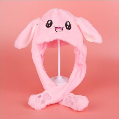 2021 New Funny Hat Baby Kids Hat Cute Rabbit Ears Plush Ears Can Move Cap Children Winter Warm Party Hat Pink Rabbit