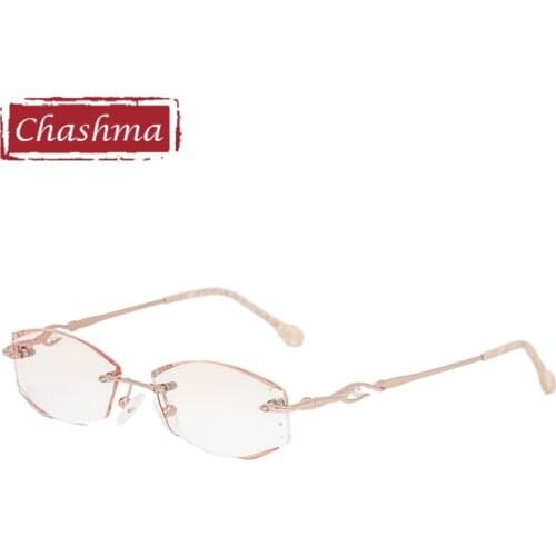 Chashma Titanium Alloy Fashion Female Eye Glasses Diamond Trimmed Rimless Spectacle Frames Women Sunglasses Tint Lenses