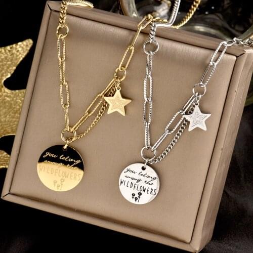 Titanium steel fadeless letter round brand five-pointed star necklace clavicle choker simple joker temperament choker chain