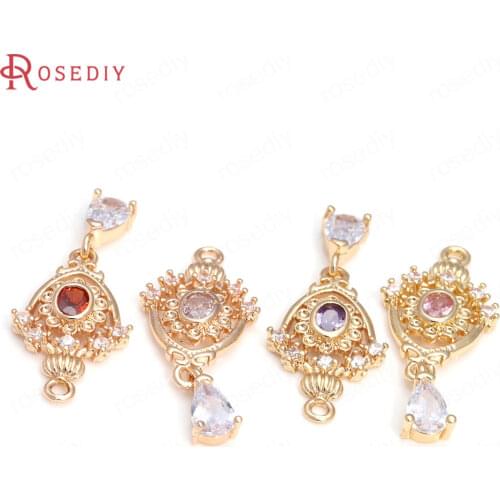 10PCS 12x29MM 24K Champagne Gold Color Brass and Zircon with Crown Drop Shape Charm Pendants Jewelry Making Supplies Accessories