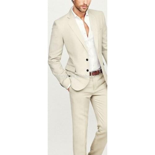 Pop cream Men suit Slim Fit Groom tuxedo Business Best man Groomsmen Bridegroom wedding suits 2piec costume homme terno masculin