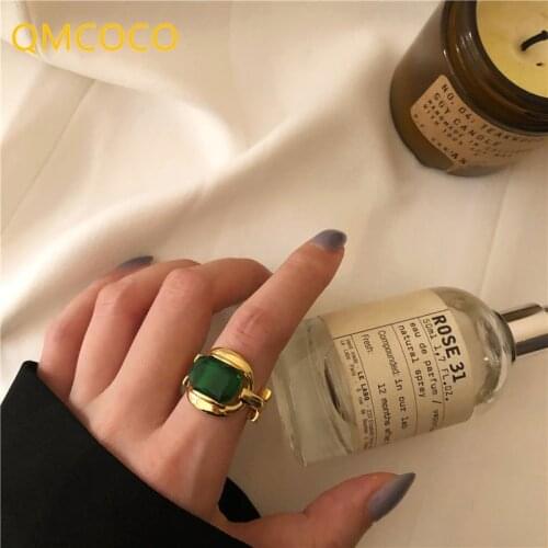 QMCOCO Retro Classic 925 Silver Party Rings France Gold Plated Vintage Green Stone Elegant Jewelry Gifts For Women