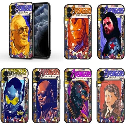 Marvel Avengers Retro poster For Apple iPhone 13 12 11 Mini XS XR X Pro MAX SE 2020 8 7 6 5 5S Plus Black Soft Phone Case