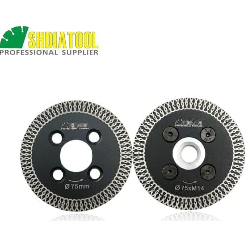 SHDIATOOL 1pc 75mm Hot pressed Mini Mesh Turbo Rim Diamond Engraving Saw Blade With Removable M14 Flange and 1pc 75mm Blade