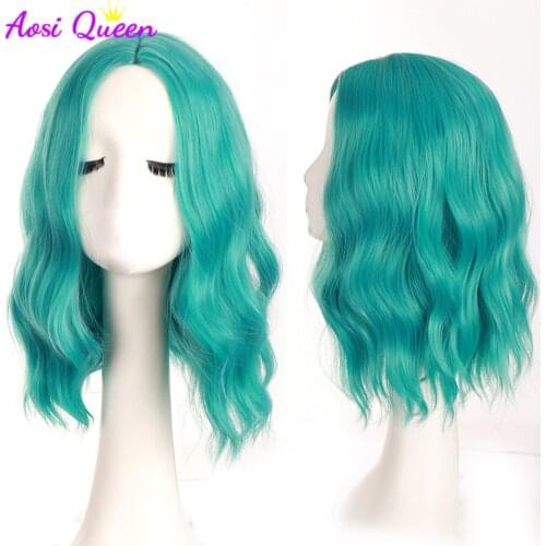 Lake Blue/Pink Purple Water Wave Center Split Lady Medium Long Hair Layered Heat-resistant Cosplay Party Synthetic Wig