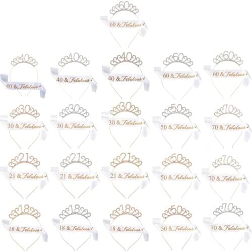 18/21/30/40/50/60/70th Birthday Tiara Birthday Sash Set 18/21/30/40/50/60/70 & Fabulous Sash 18/21/30/40/50/60/70 Crystal 3XUF
