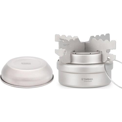 TOMSHOO Portable Mini Titanium Alcohol Stove with Lid Cross Stove Stand Rack Cooking Alcohol Stove Outdoor Camping Hiking