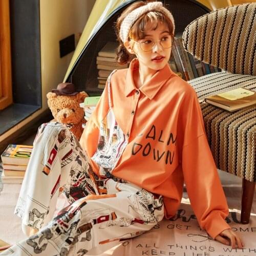 Spring Cute Cotton Long Sleeve Thin Summer Household Suits Pajamas Set