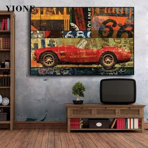 Vintage Graffiti Sports Car Posters and Prints Custom Abstract Street Art Canvas Paintings Wall Pictures for Bedroom Decoration