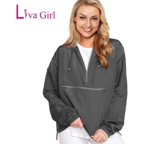 LIVA GIRL Plus Size Black/Gray Windbreak Jacket for Women Coats 2019 Casual Ladies Hooded Outwear Parka Jackets Lightweight Coat