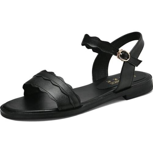 Women Sandals Genuine Leather High Quality Rubber Sole Buckle Front Rear Strap Woman Shoes New Design 2020 Summer