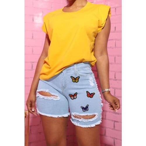 Women Hole Denim Shorts Solid Color Casual New Butterfly Broken Loose Shorts For Lady Summer Holiday Streatwear Plus Size 5XL