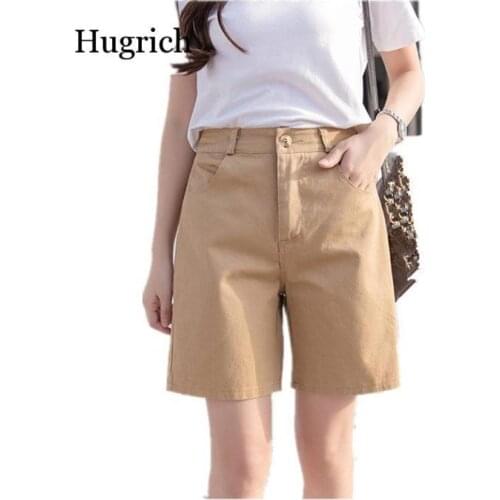 Plus Size Women Shorts Candy Color Cotton Pocket Straight Feminino Female Clothing Ladies Casual Khaki Short Femme