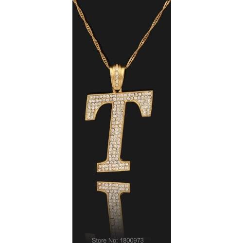 Gold Pltaed Necklace & Pendant Exquisite Zircon Letter T Pendant for Women Men Gift India African